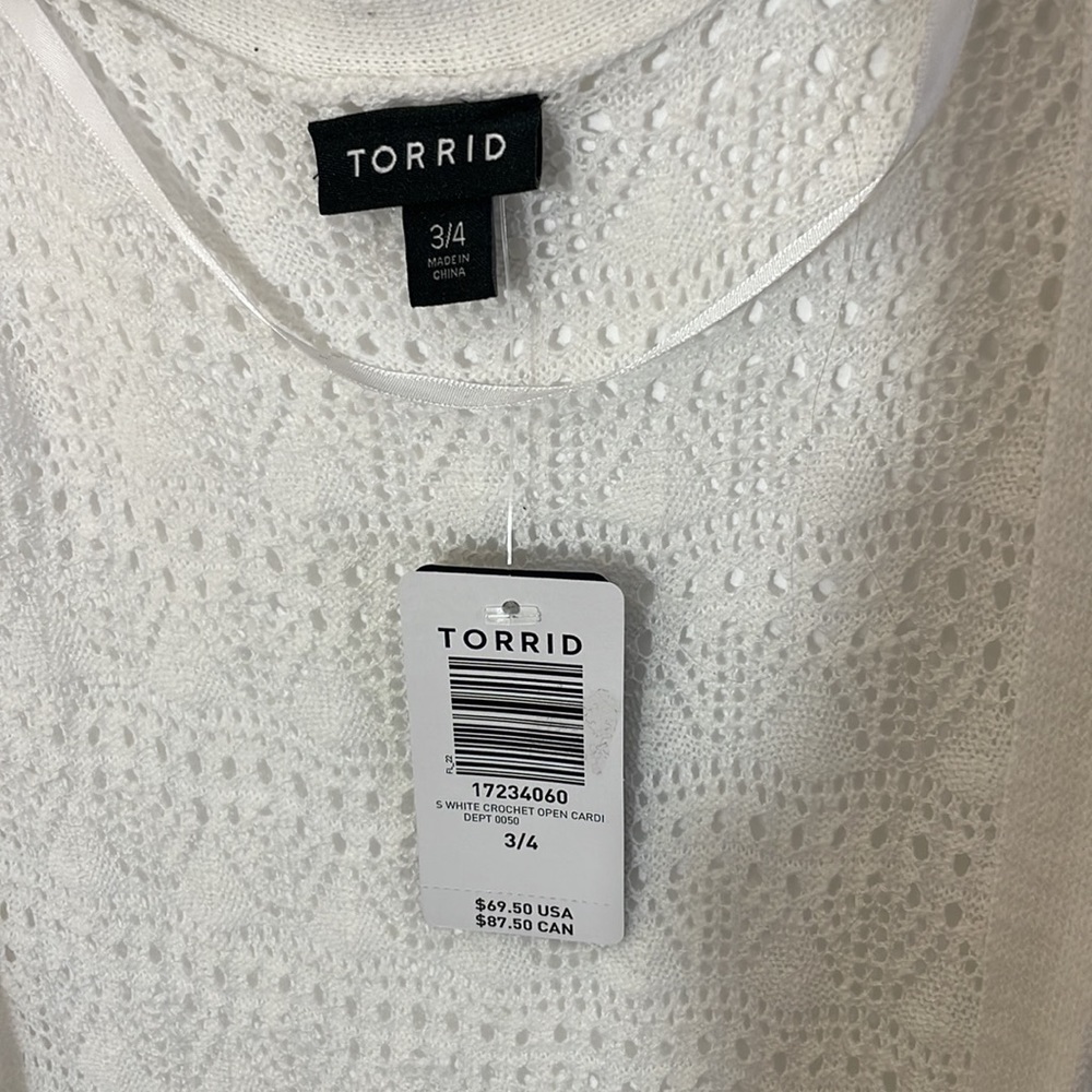 Torrid 3/4 CROCHET DUSTER SHORT SLEEVE TIE WAIST SWEATER - Picture 8 of 10